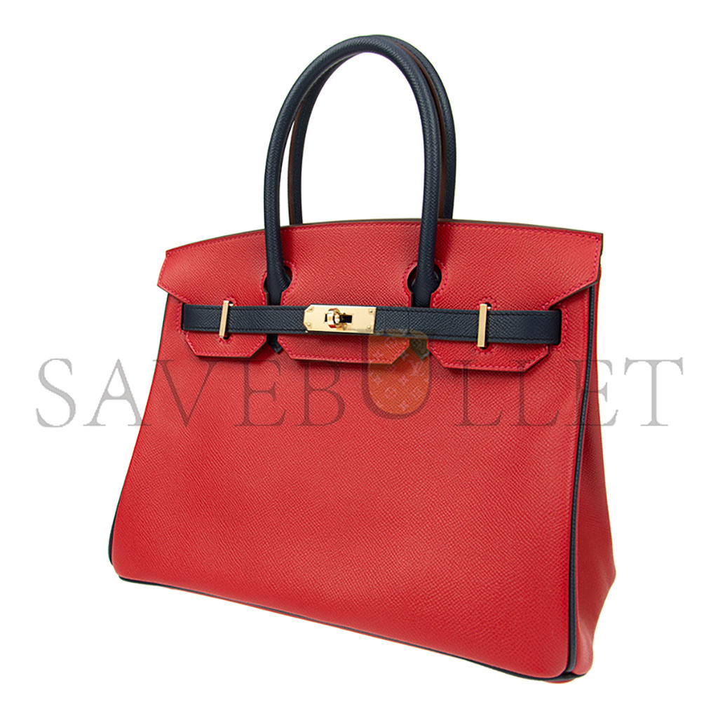 HERMES BIRKIN 30 EPSOM FLAG RED WITH BLACK AND GOLD BUCKLE BK30Q576EPCZ (30*23*15cm)